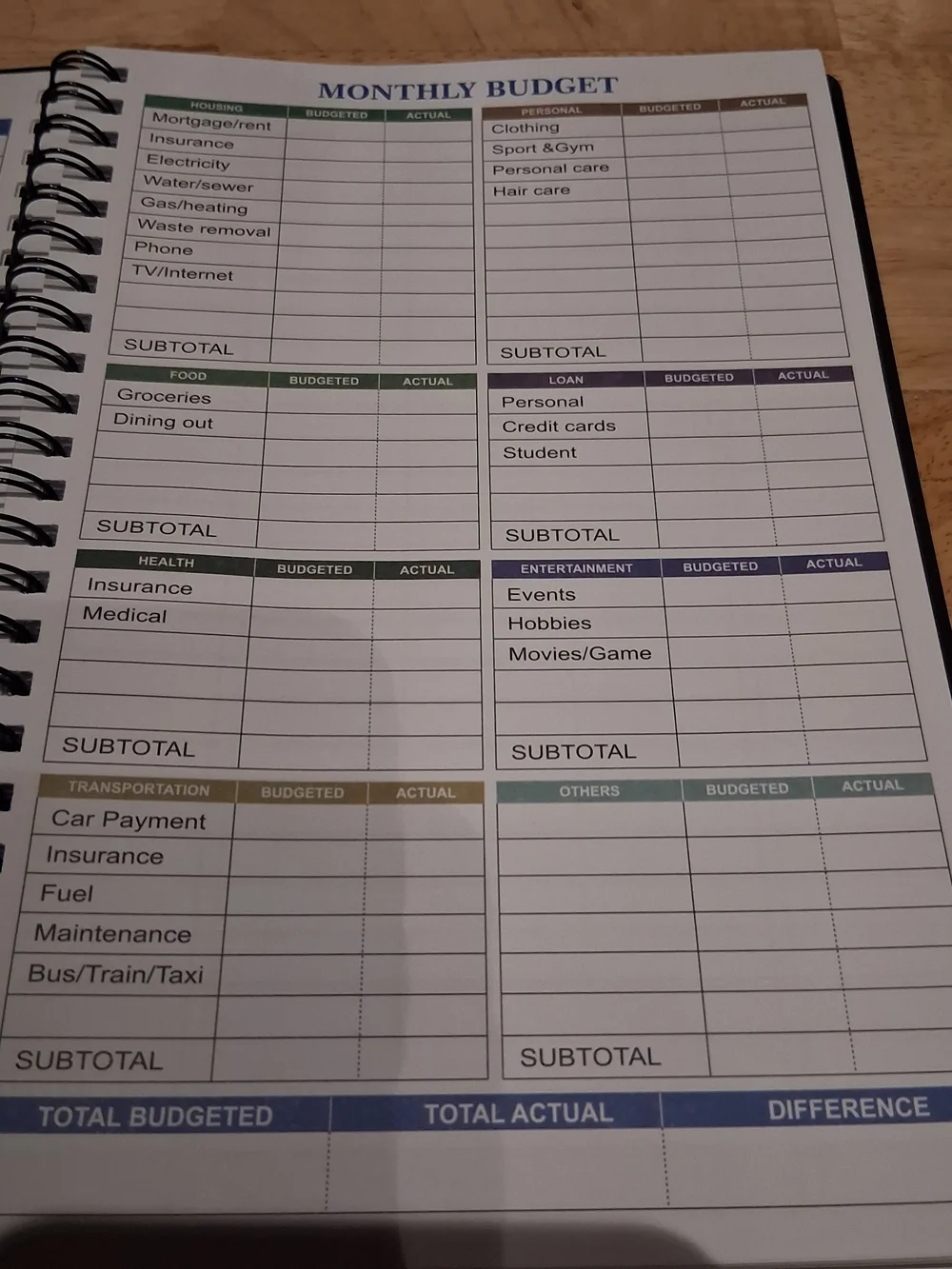 Budget Planner Spiral Notebook - Black